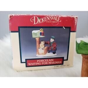 Vintage LEMAX Waiting For Mailman Figure Mailbox Kid Dog‎ Christmas Village